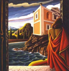 Marco Rossati - "La casa sull'isola" - 1977 - Olio su tela - cm 60x60