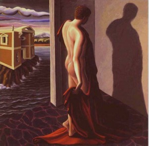 Marco Rossati - Figura con la casa e l’ombra - 1979 - Olio su tela 70x70