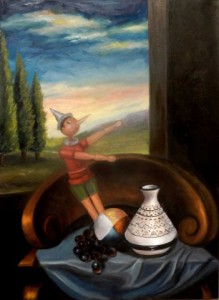NATURA-MORTA-CON-PINOCCHIO---2014---tempera-grassa-su-tela---cm-50x700